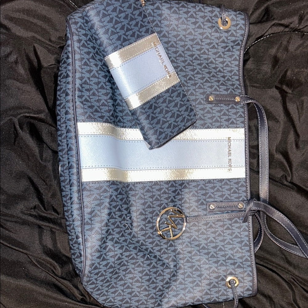 Michael Kors Navy and Gold Monogram Tote